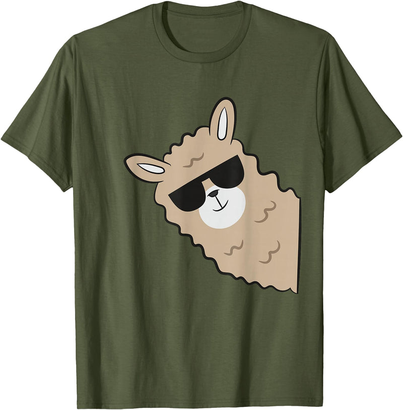 Funny Llama And Alpaca Gifts Cute Llama Alpaca with Sunglasses Funny Llama T-Shirt - Olive Green