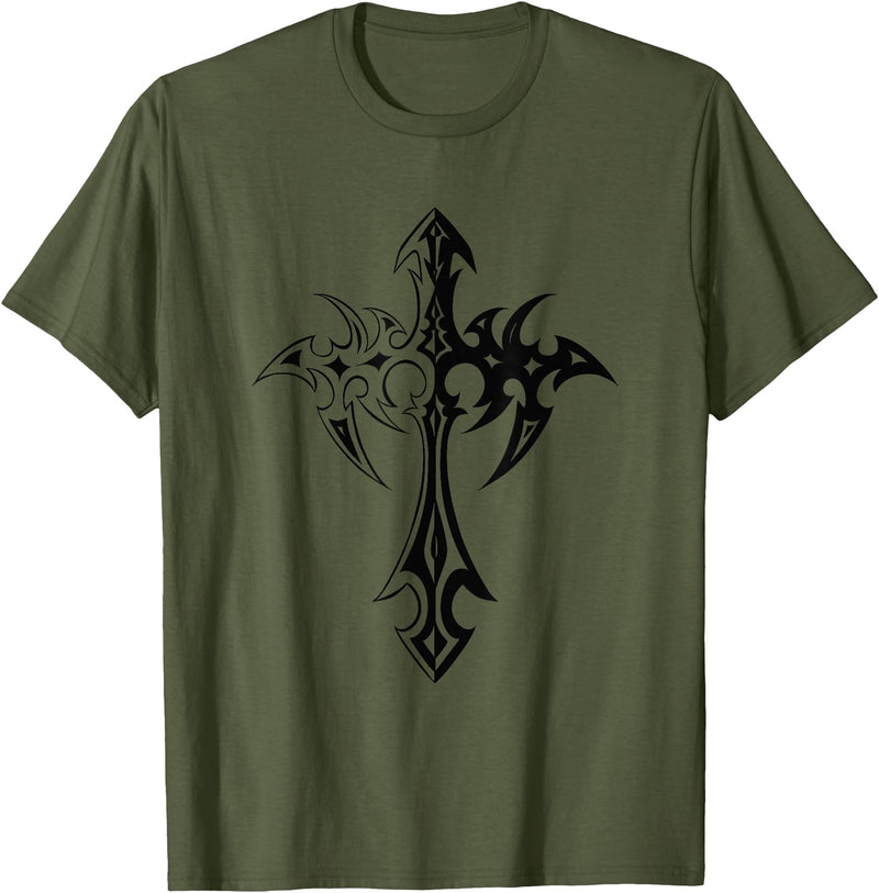 Alt Emo Grunge Alternative Goth Aesthetic Graphic Gothic Cross Mall Goth Punk Grunge Aesthetic T-Shirt - Olive Green
