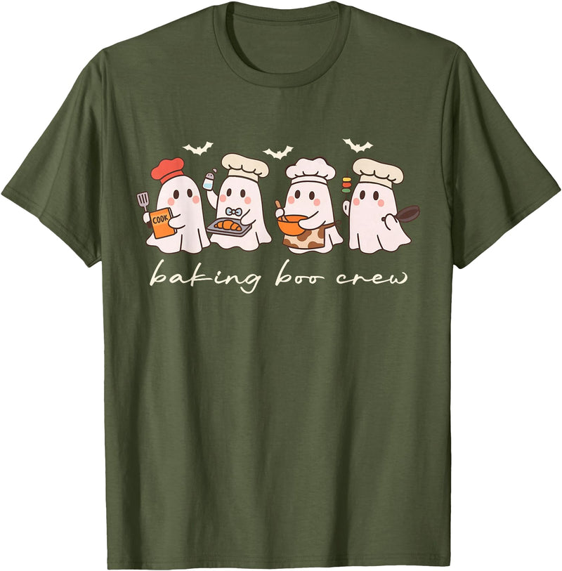 Halloween Ghost Baking Boo Crew Cooking Lover Baking Boo Crew Cute Halloween Ghost Baking Baker Kitchen T-Shirt - Olive Green