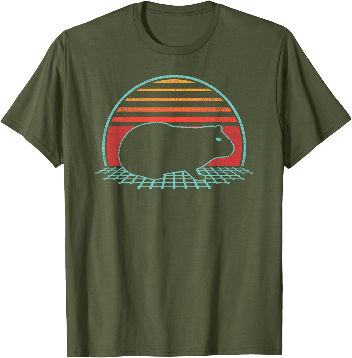 Guinea Pig Graphic Art Designs Guinea Pig Lover Animal Retro Vintage 80s Style T-Shirt - Olive Green