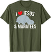 Sea Cows Tees I Love Jesus and Manatees, Cute Christian Manatee T Shirt T-Shirt - Olive Green