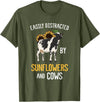 Funny Gift Idea for Sunflower and Cow Lovers Easily Distracted By Sunflowers and Cows T-Shirt - Olive Green