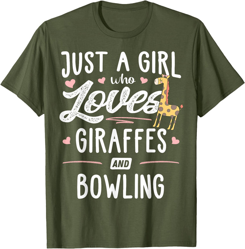 Giraffe Memme Just A Girl Who Loves Giraffes and Bowling Giraffe Gift T-Shirt - Olive Green