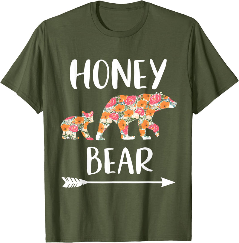 Matching Family Grandma Bear Boho by Foxio Floral Bear Matching Family Outfits Funny Honey Bear T-Shirt - Olive Green