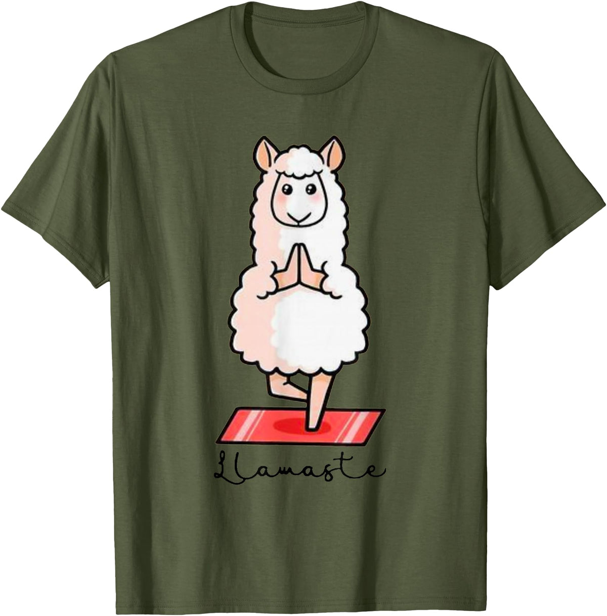 Dibba Designs Llamaste Llama Alpaca Yoga Exercise Fitness Gym Workout T-Shirt - Olive Green