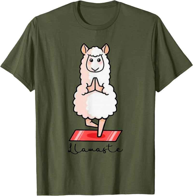 Dibba Designs Llamaste Llama Alpaca Yoga Exercise Fitness Gym Workout T-Shirt - Olive Green