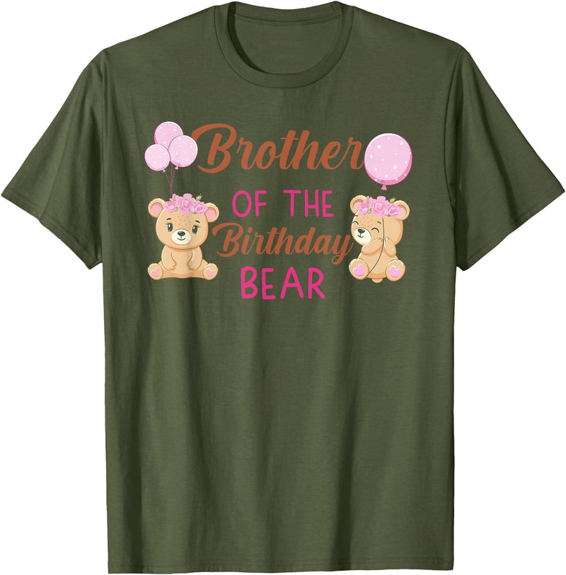 Family Birthday Bear Gifts Brother of The Birthday Girl Bear 1st Birthday Party Girl T-Shirt - Olive Green