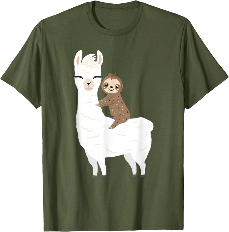 Sloth & Llama Animal Gifts Sloth Riding Llama Shirt Funny Birthday Gift for Boy, Girl T-Shirt - Olive Green