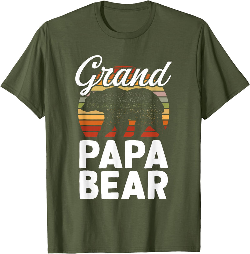 Crazy Grandpa Apparel & Gifts Fun Grandpa Animal Sunset Graphic - Grandpapa Bear T-Shirt - Olive Green