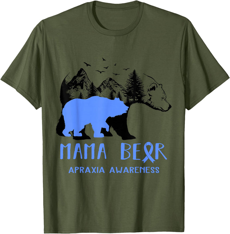 Mama Bear Apraxia Awareness Shirt For Women Men T-Shirt - Olive Green