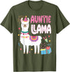 Family Matching Llama Birthday Party Supplies Auntie Llama Aunt Of The Birthday Llama Birthday T-Shirt - Olive Green