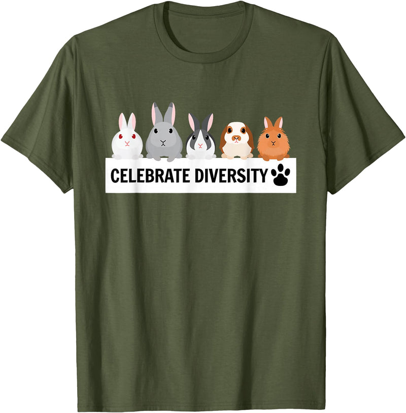 Celebrate Diversity Cute Pet Bunny for Rabbit Lovers T-Shirt in Olive Green