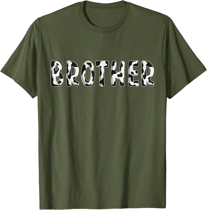 Cow Pattern Print Family Matching Birthday Shirts Cow Brother Birthday Family Matching Fathers Day Boy Girl T-Shirt - Olive