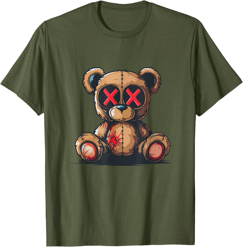 Trending Tees Stuffed Teddy Bear with X eyes T-Shirt - Olive Green