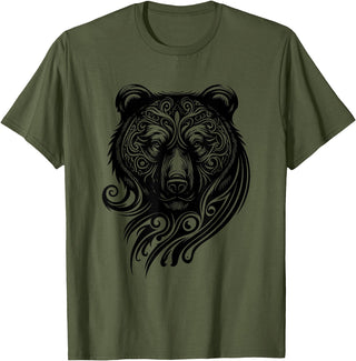 Best Tribal Tattoo Designs I Trends I Born for Art Bear Grizzly Nordic Indian Celtic Mythology Wild Animal Fan T-Shirt - Olive Green