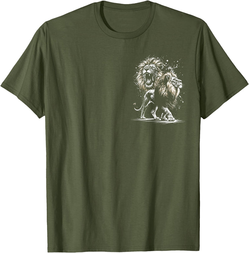 MyAnimal - Your Favourite Animal Wear Lion majestic and proud in artistic style on chest T-Shirt - Olive Green