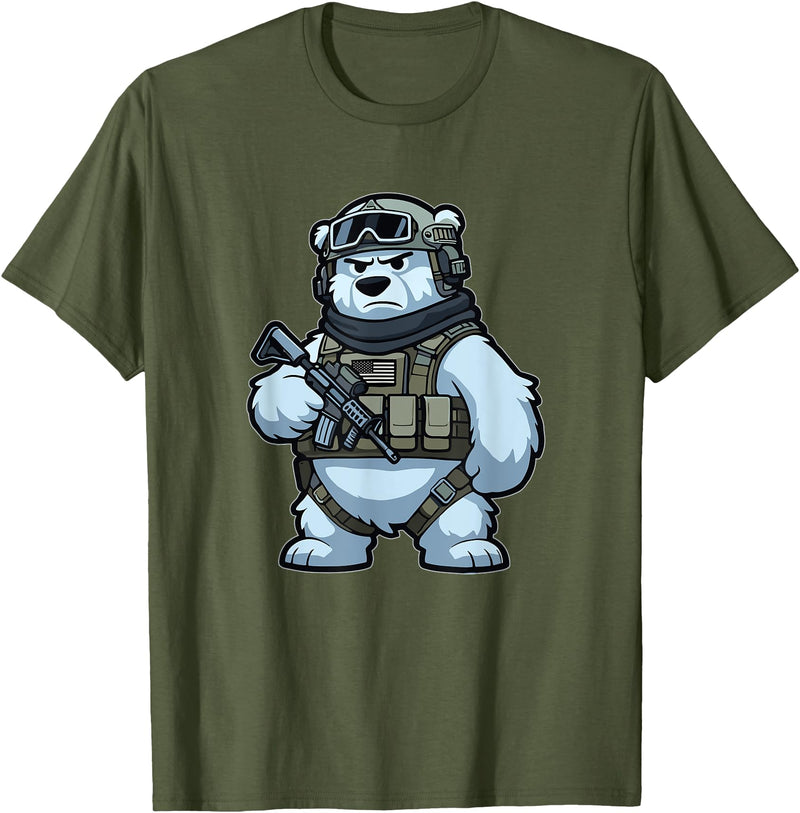 Nate's SOF-Tee's Christmas Drink Infantry Polar Bear Veteran Men Women Gift T-Shirt - Olive Green