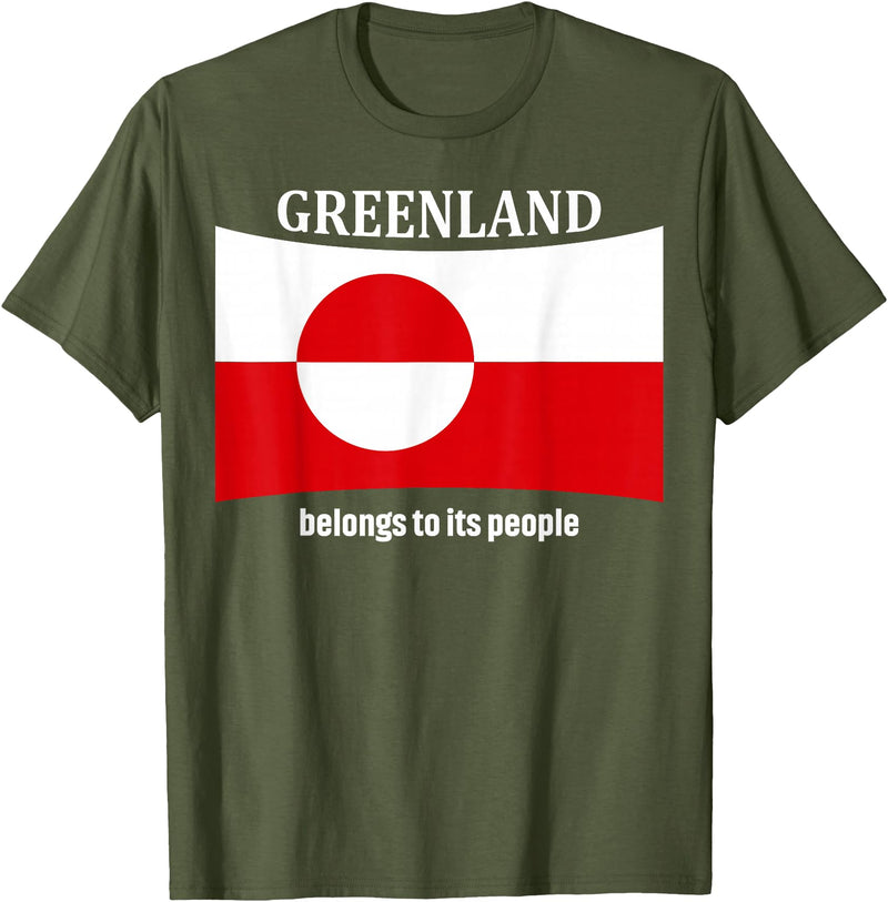 Greenlandic native heritage designs Greenland Flag, Belongs to its People, Independence Message T-Shirt - Olive Green