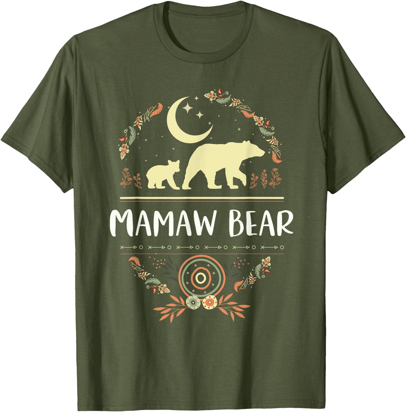 Matching Family Grandma Bear Boho by Foxio Mamaw Bear Floral Matching Family Funny Grandma Bear Boho T-Shirt - Olive Green