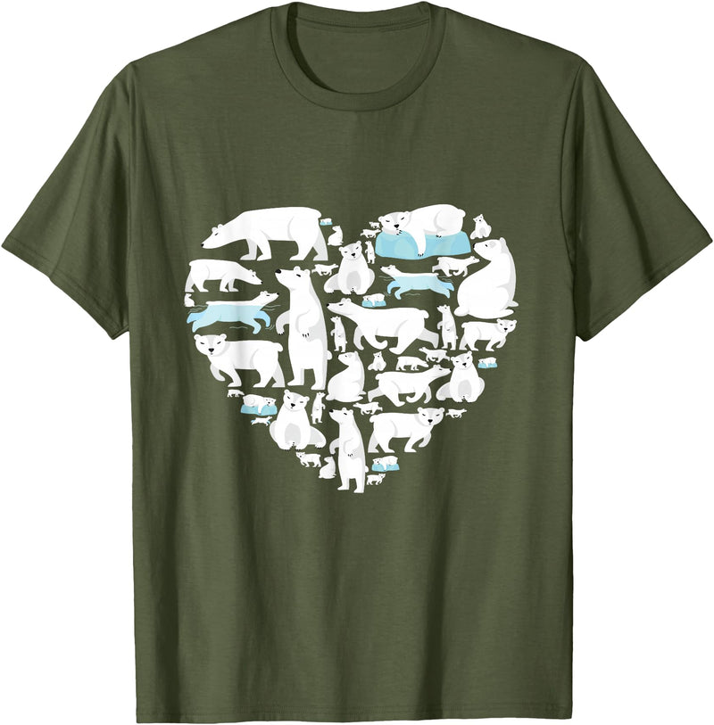 Polar beart lover heart gifts idea kids boys girls Polar Bear Lover Polar Bear Heart Valentine Gift Men Women T-Shirt - Olive Green