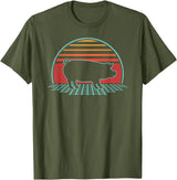 Pig Retro Vintage Style Pig Lover Farmer Farm Animal Retro Vintage 80s Style T-Shirt - Olive Green