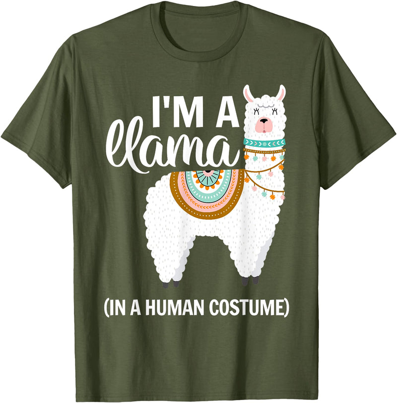 Human Costumes Inc. Llama Halloween Costume I'm A Llama in A Human Costume T-Shirt - Olive Green