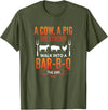 Bbq Humor Barbecue Grilling Pig Cow Chicken Funny A Cow A Pig and A Chicken Walk Into A Bar B Q Funny BBQ Gril T-Shirt - Olive Green