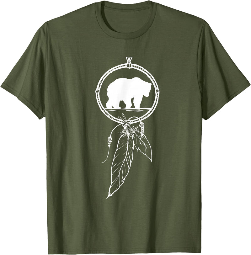 American Indian Shirts by CrushRetro Native American Dreamcatcher Bear Women Men Kids T-Shirt - Olive Green