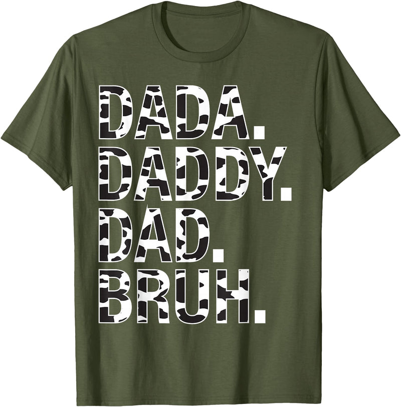Highland Cow Dad Shirt Dad Cow Print Father's Day Dad Dada Daddy Bruh Papa Cow Daddy Love Cows Dad Cow Print T-Shirt - Olive