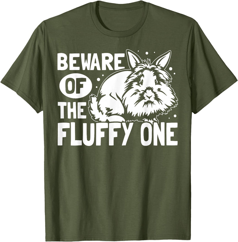 Beware of the Fluffy One - Lionhead Rabbit T-Shirt in Olive Green