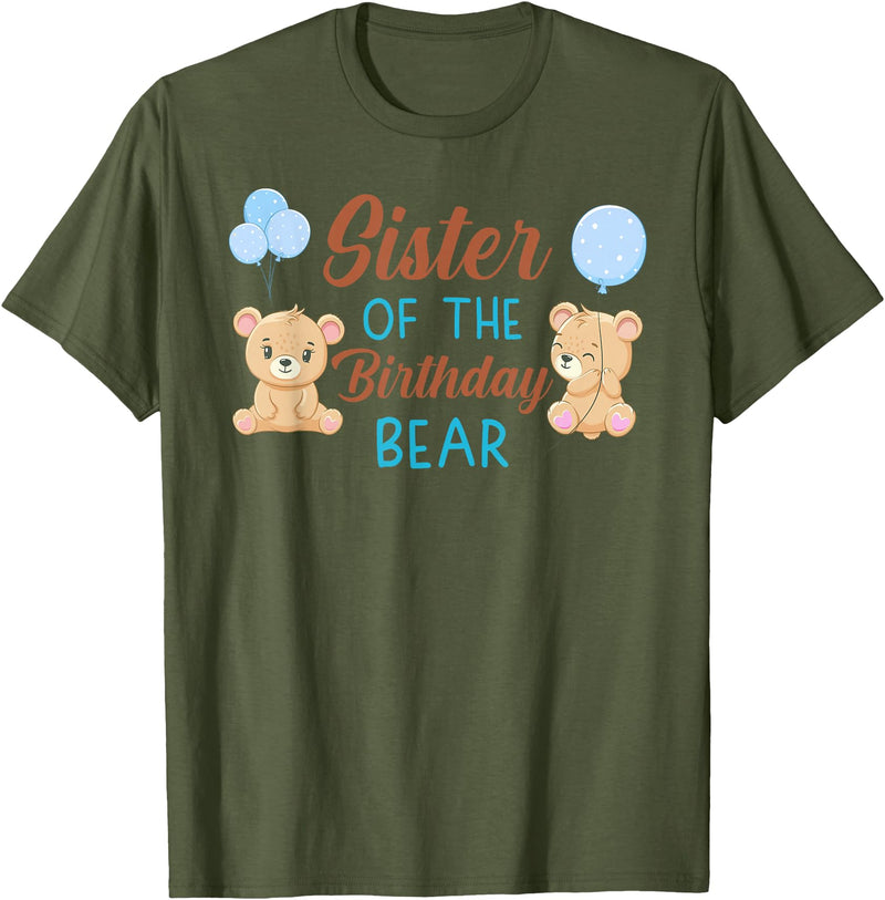 Family Birthday Bear Gifts Sister of The Birthday Boy Bear 1st Birthday Party Boy T-Shirt - Olive Green