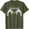 Skeleton Hand Halloween Trendy Novelty Graphic Art Skeleton Hands Heart Sign Halloween Tops T-Shirt - Olive Green
