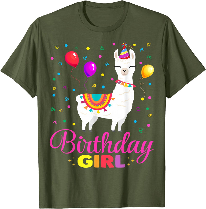 Birthday Llama Shirts Gift Cute Llama Shirt Party Animal Funny Gift for Birthday Girl T-Shirt - Olive Green