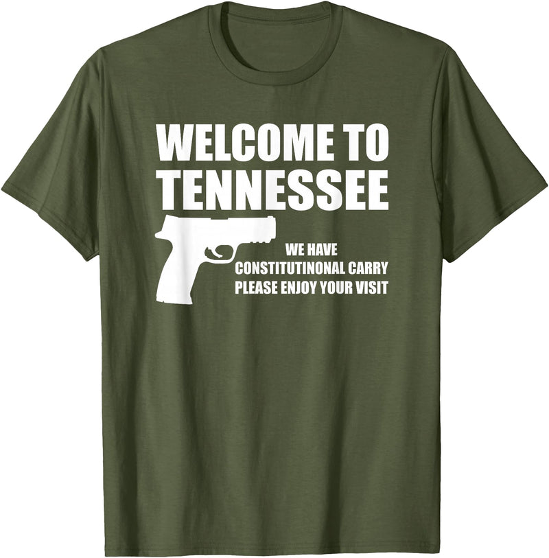 Welcome To Tennessee Bear Arms Gifts Welcome To Tennessee Pro Gun T-Shirt - Olive Green