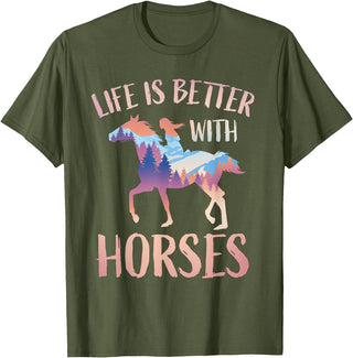 Horse Riding Gifts For Girls And Women Horse Rider - Life Is Better With Horses T-Shirt - Olive Green