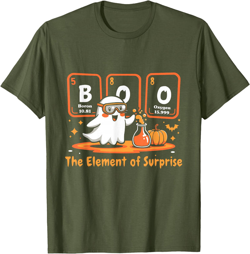 Chemistry Halloween Chemistry Boo The Element of Surprise Cute Chemist Halloween T-Shirt - Olive Green