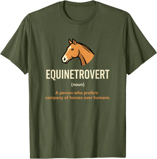 Horse Equine Equinetrovert Equestrian Lover Kid Fo Equinetrovert Funny Horse Definition Kids Horse Lover Equesn T-Shirt - Olive Green
