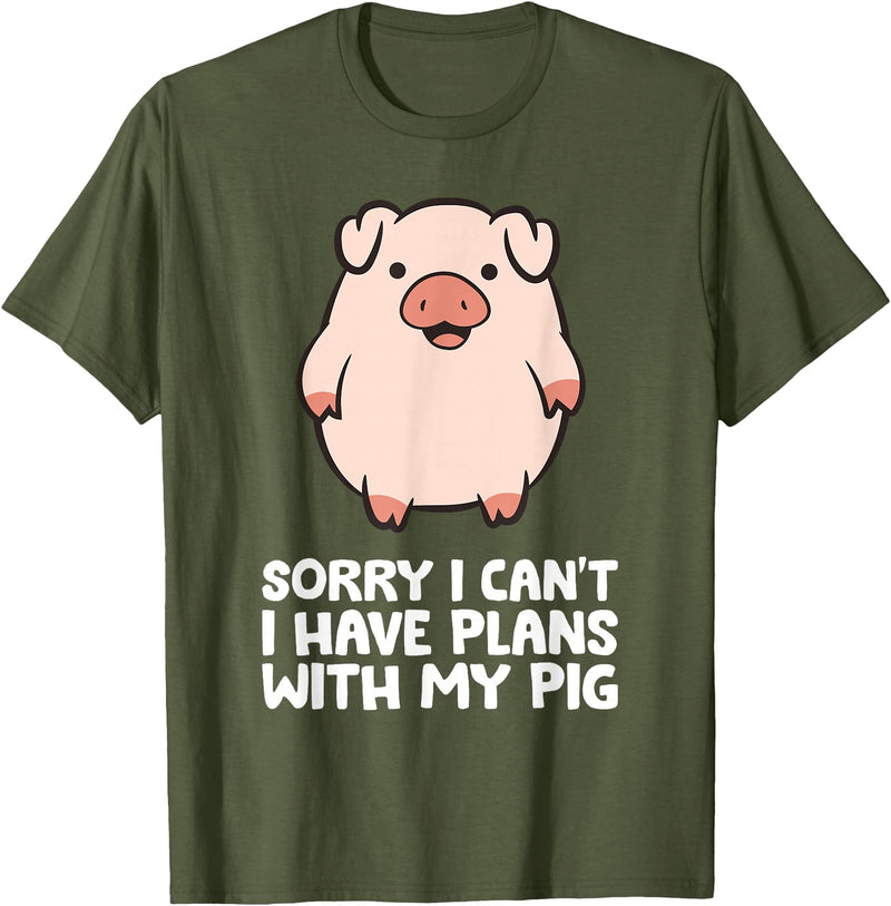 Pig Lover and Pig Farmer Gifts And Tees Pig Owner Pig Farmer Sorry I Can't I Have Plans With My Pig T-Shirt - Olive Green