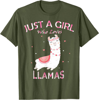 Just A Girl Who Loves Llamas Gift Shirt Just A Girl Who Loves Llamas T-Shirt Gift For Llama Gift Tee T-Shirt - Olive Green