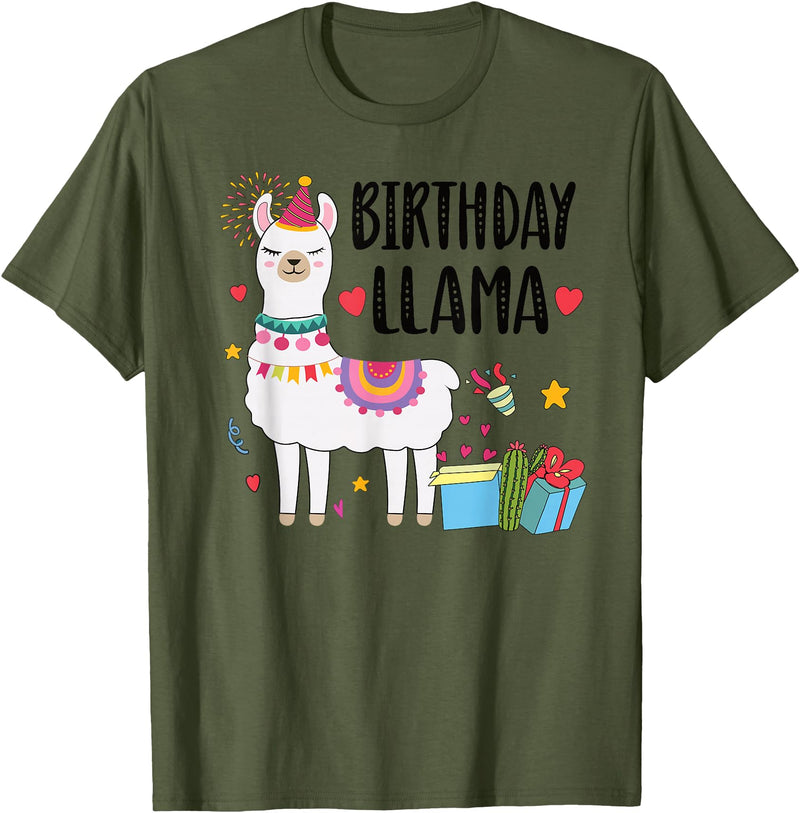 Matching Llama Birthday Party Supplies Birthday Llama Girl Birthday Party Llama Birthday Outfit T-Shirt - Olive Green