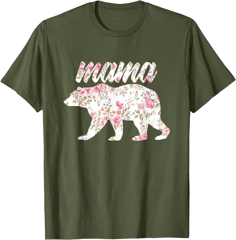Wildflower Tee Co. Mama Bear Floral Shirt, Mama Bear Watercolor, Floral Mama T-Shirt - Olive Green