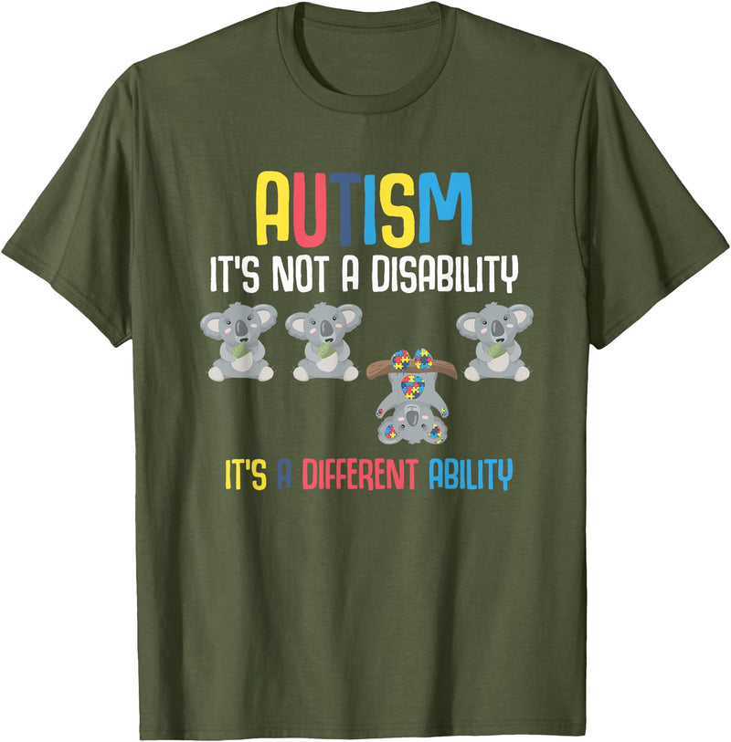 Autism Awareness Gifts Cute Koala Bears Its A Different Ability Autism Awareness T-Shirt - Olive Green