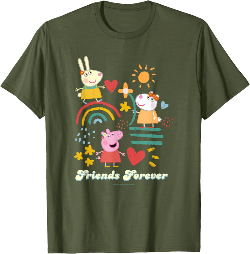 Peppa Pig Friends Forever Rebecca Rabbit & Suzy Sheep T-Shirt - Olive Green