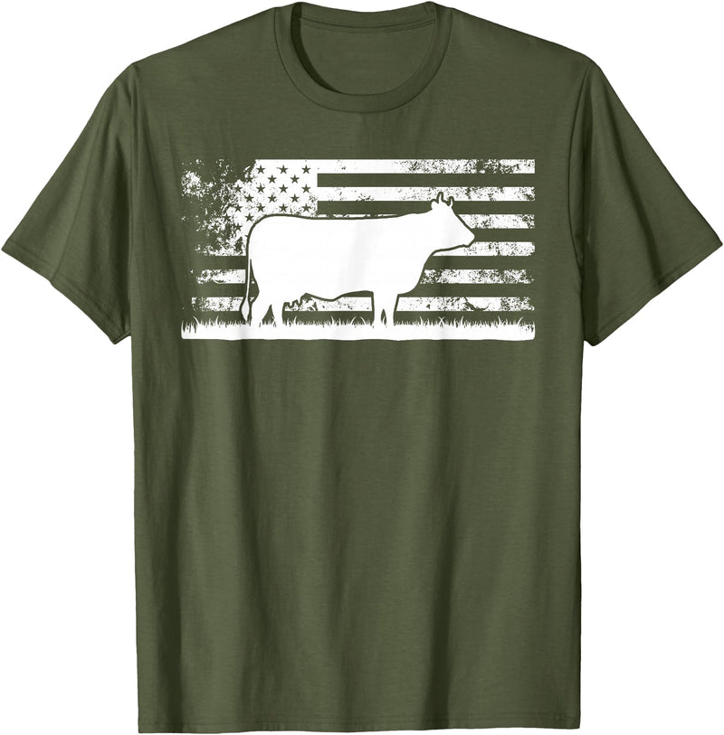 Funny Charolais Rancher Gift for Cattle Lover American Flag - American Cow Charolais Rancher T-Shirt - Olive Green