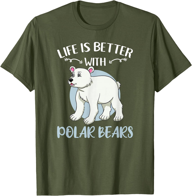 Hiking Lover Design Life is Better with Polar Bears T-Shirt - Olive Green