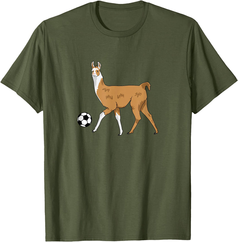 Cute Soccer Llama Tees Soccer Llama Futbol Llama T-Shirt - Olive Green