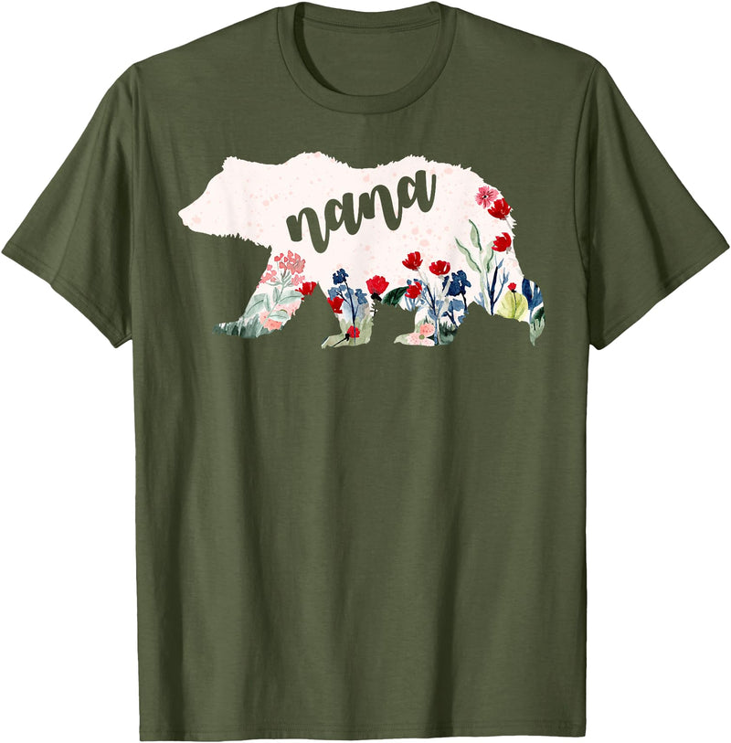 Nana Shirts By No1 Tees Nana Bear Shirt - Nana Bear Water Color Flower Grandma T-Shirt - Olive Green