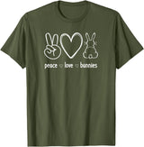 Peace Love Bunnies, Funny, Jokes, Sarcastic Sayings T-Shirt in Olive Green