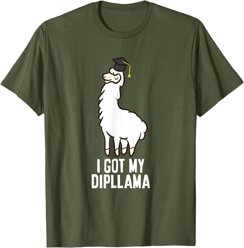 Funny Llamas Gifts LLama Graduation I Got My Dipllama Cute Llama T-Shirt - Olive Green