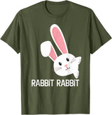 Rabbit First Day of the Month Good Luck Phrase T-Shirt in Olive Green
